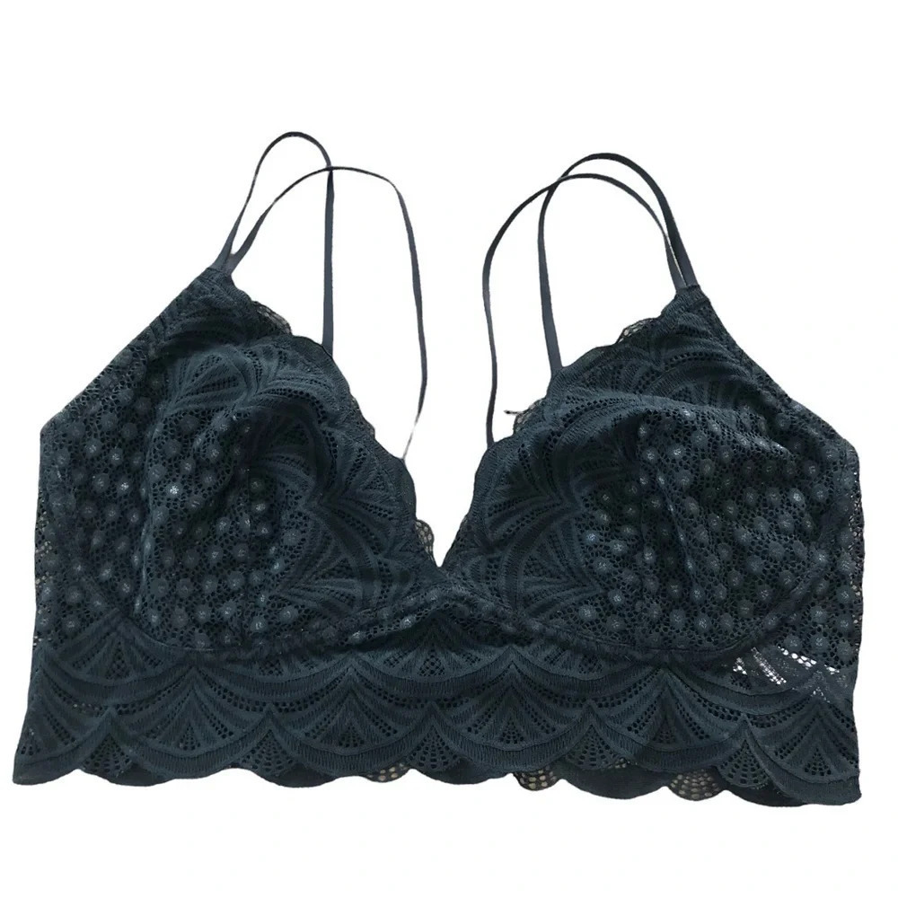 Auden Womens XL Black Lace Lightly Lined Bralette Strappy Scallop Sexy Summer